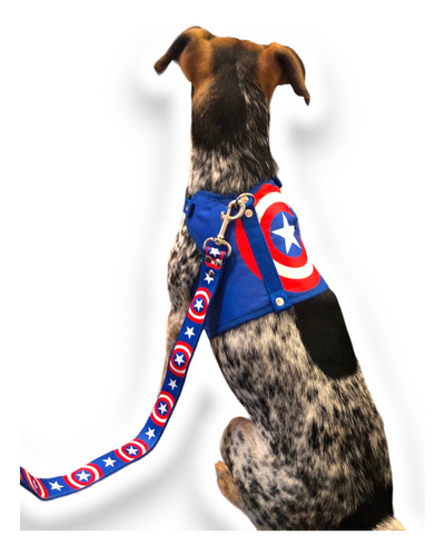 Pretal Regulable Y Correa Del Capitán América Para Perros