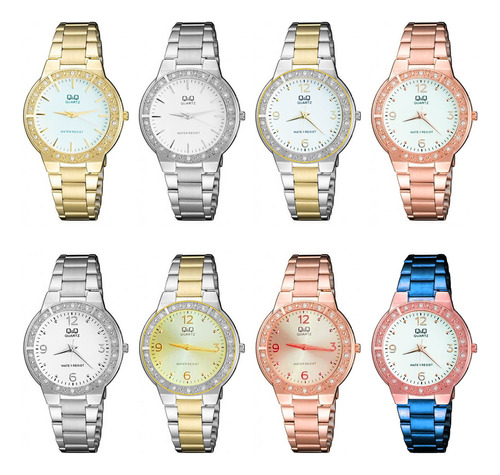 Reloj Q&q Qyq Acero Inoxidable Dama Diamond +estuche 