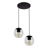 Colgante 2 Luces Base Redonda Globo 15cm Negro Apto Led E-27