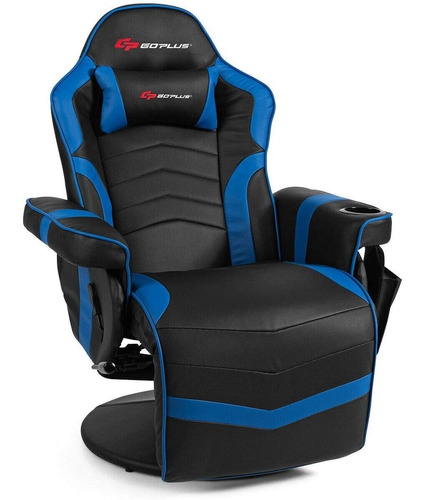 Silla Gamer Masaje Gaming Ergonómica Reclinable Goplus Azul