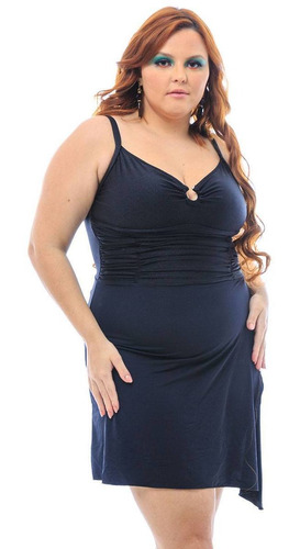 Maiô Com Saia Plus Size Compressão Preto Lua Nova