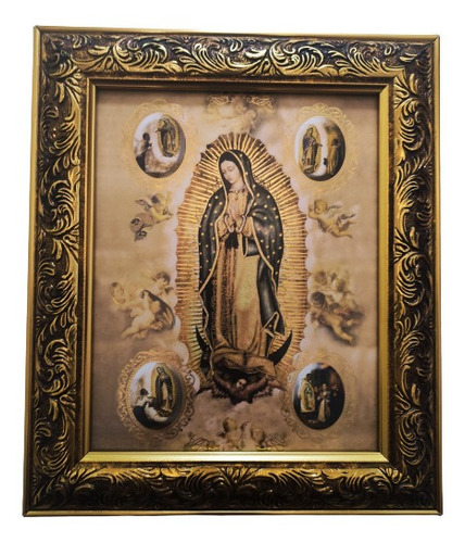 Virgen De Guadalupe Con Apariciones Marco Dorado A 30 X 25 C