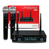Kit Microfone Duplo Profissional Sem Fio Mt-2210 Cor Preto Voz Perfeita