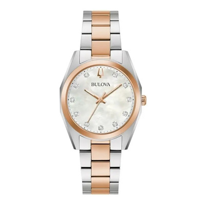 Reloj Bulova Surveyor 98p207 Original Mujer Time Square Color De La Correa Plateado/oro Rosa Color Del Bisel Oro Rosa Color Del Fondo Crema