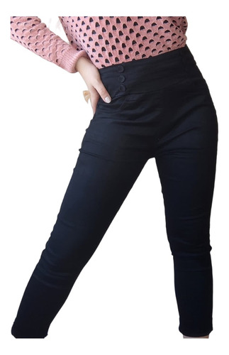 Pantalon Elasticado Casual Formal De Tela Mujer - Tiro Alto