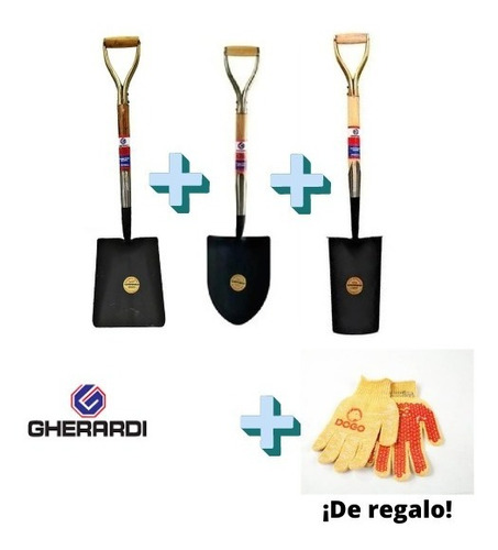 Combo Gherardi Pala Forjada Ancha + Punta + Corazón - Insei