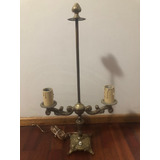 Antigua Lampara De Mesa De Bronce Macizo Con 2 Velas