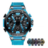 Relógio Smael 8087 Masculino Tático Militar Azul Transparent