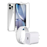 Combo Funda Para iPhone + Vidrio + Cargador 20w Carga Rapida