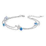 Pulsera Plata S 925 Ajustable Doble Capa Estrella Y Zirconia