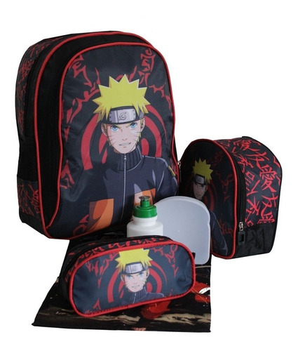 Kit Mochila Naruto T3 Infantil Aulas Costas