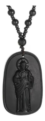 Collar Rosario San Judas Tadeo Dije Obsidiana | Meses sin interés