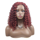 Peluca Corta Rizada Afro Rojo Vino Para Mujer