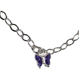 Pulseira Feminina Borboleta Lavanda Prata 925 Maciça