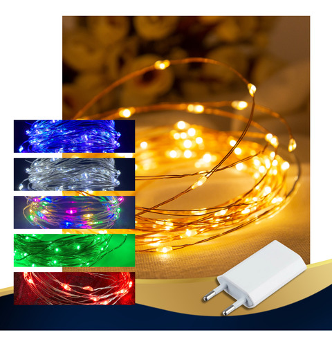 Cordão Fio De Fada 10m 100 Leds Enfeite Natal Usb