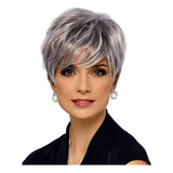 Peluca For Mujer Peluca Corta Con Flequillo Cabello Gris