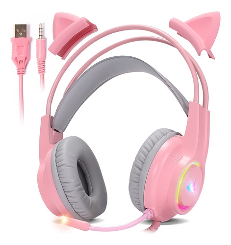 Headset Gamer Fone De Ouvido Rosa Xbox Ps5 Usb P2 Led Rgb Pc