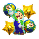 Globo Metalizado Luigi Bouquet 5 Pcs Super Mario Bros