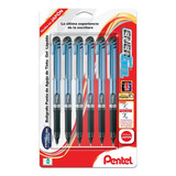 Bolígrafo Pentel Energel Bln15bp6 Tinta Gel Líquida 0.5mm 6u Color De La Tinta Negro Color Del Exterior Azul Claro