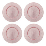 Set 4 Plato Base Vidrio Centro Mesa Brillo Rosa 33cm Dk-02_4