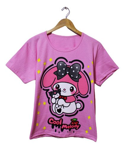 Playera De Kuromi Y My Melody Juvenil Camiseta Kawaii