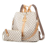 Mochila Para Mujer En Cuero Pu Beige A Cuadrados