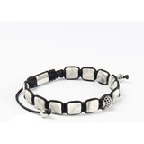 Pulsera Piedra Howlita Con Zirconia Cuadros Ajustable P48