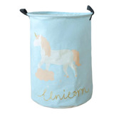 Canasto De Ropa/30*33cm/unicornio Color Celeste