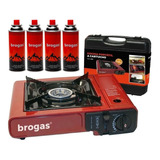 Anafe Camping Brogas Cocina Portatil + 4 Cartuchos Butano