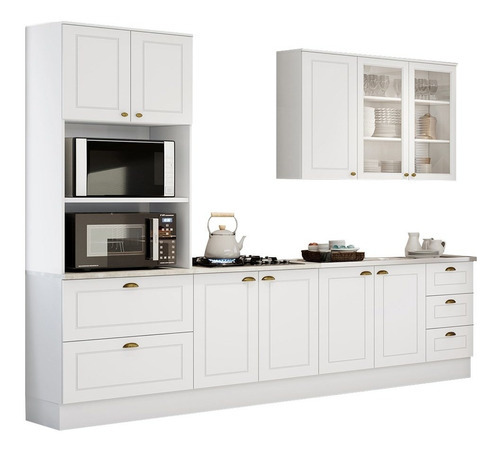 Cozinha Modulada Completa 271cm 5 Peças 9 Portas 5 Gavetas A Cor Branco