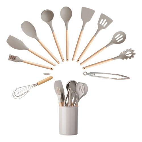 Juego Utensilios Cocina Silicona Mango Madera 28 Piezas