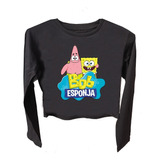 Remera Crop Top Manga Larga Bob Esponja Para Chicas 