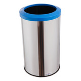 Lixeira Inox Redonda Com Aro Plástico Cores 35l Lixo Cozinha Cor Azul
