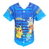 Jersey Camisa Beisbolera Niño Pokémon Pikachu Charmander