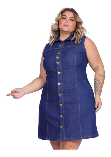 Vestido Jeans Plus Size Feminino Lycra Casual Soltinho Moda