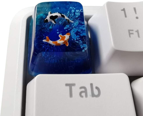 Tecla Esc Resina Azul Diseno Peces Koi Para Teclado Mx