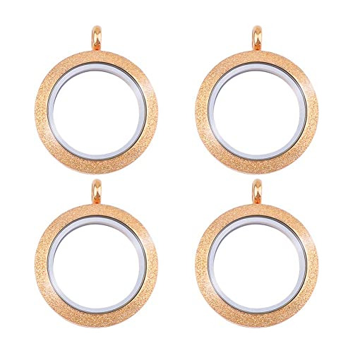 Dijes Relicarios Doble Lado Redondos 4u Rose Gold Acero 25mm