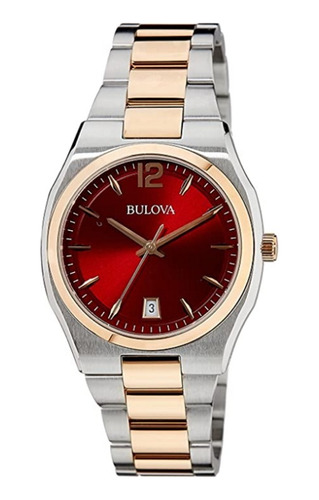 Relógio Bulova 98m119 Visor Vinho, Prata E Dourado, Dia