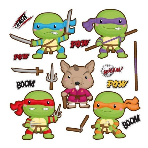 Decoración D Pared Infantil Tortugas Ninja Superheroes Funko Color Multicolor