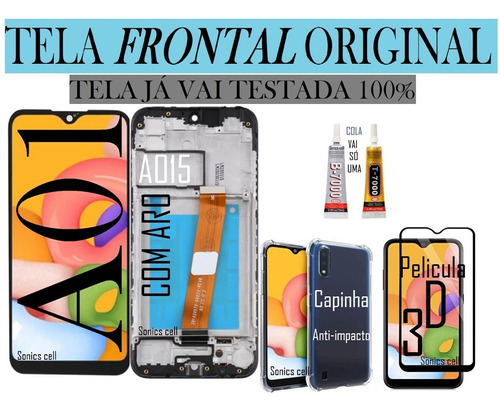 Tela Frontal Original C/ Aro A01, A015+pelic.3d+capinha+cola