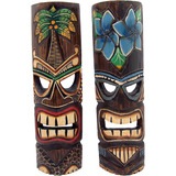 Máscaras Tiki Pintadas Con Flores Polinesias Hechas A Mano, 