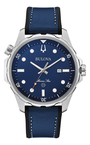 Reloj Bulova Colección Marine Star Serie B 96b419 Caballero Color De La Correa Azul Color Del Bisel Plateado Color Del Fondo Azul