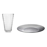 Set Plato Playo Aquamarine + Vaso Noa Burbujas Tl X6