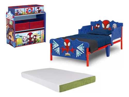 Set Cama Infantil 3d Juguetero Y Colchon Spidey