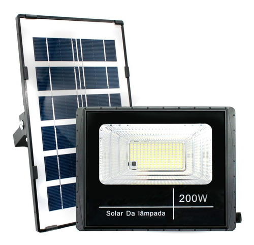 Refletor Solar Led Holofote 200w Placa Bateria Prova Dágua