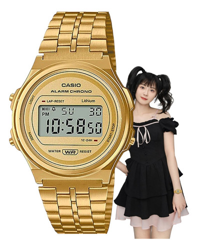 Relógio Feminino Casio Digital Vintage Dourado A171weg-9adf
