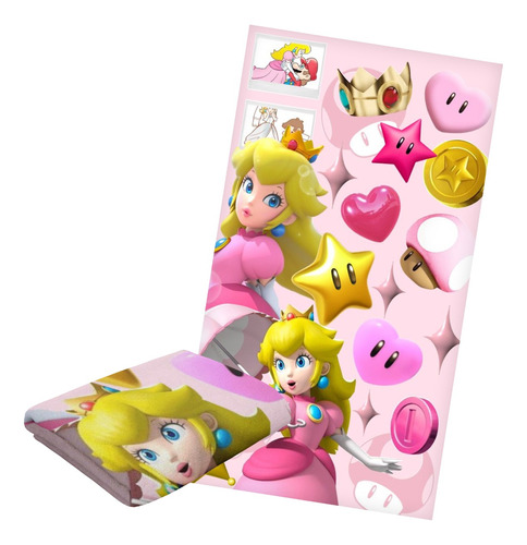 Toalla D Baño Princesa Peach Mario Bros Microfibra Poliester