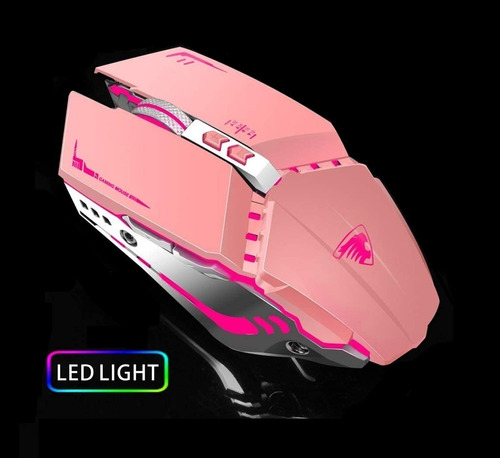 Mouse Gamer Inalambrico Rosado Con Luces Led 6 Botones 2.4g