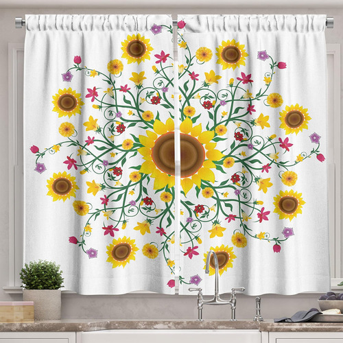 Ambesonne Cortinas De Cocina Con Diseño De Mandala Amarillo,