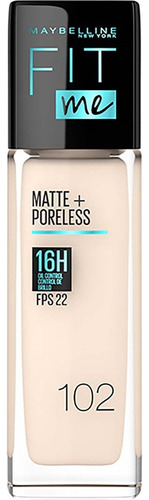 Base Líquida Maybelline Fit Me Matte + Poreless Fps 22 30ml Tono 102 Fair Porcelain